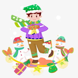 圣诞节送礼物的男孩雪人手绘插画图片素材其他格式下载动漫人物大全