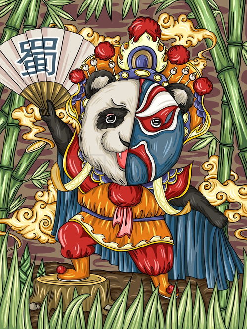国潮插画原创国潮变脸戏曲卡通熊猫形象插画海报免费下载插画图片7087像素千图网