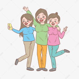 旅游姐妹三人自拍手绘卡通素材图片免费下载高清psd千库网图片编号11288233