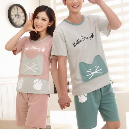 竟丰夏季新款脚印口袋猫情侣家居服睡衣套装图片大全邮乐官方网站