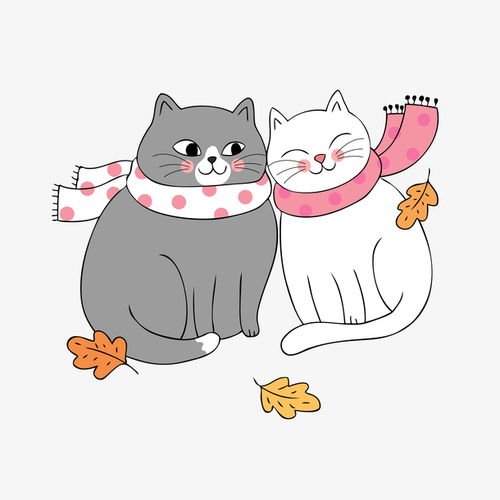 卡通创意温馨的猫咪情侣png素材png小元素