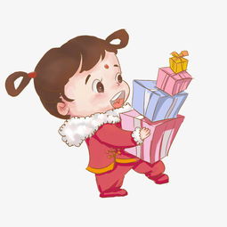 卡通人物搬礼物的小女孩图片素材其他格式下载动漫人物大全