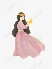 卡通可爱手拿月亮的女生可商用元素素材图片免费下载高清psd千库网图片编号11674398