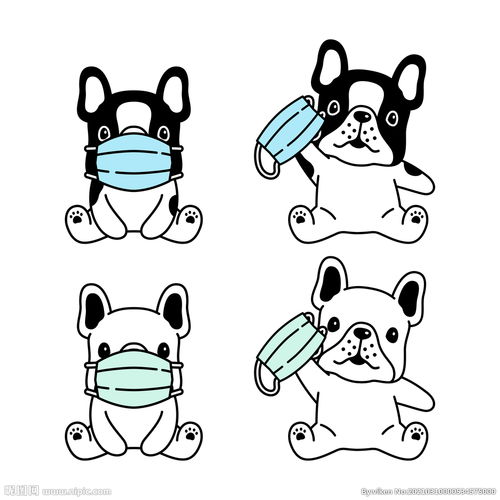 小狗戴口罩手绘插画图片