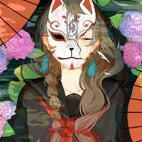 二次元戴狐狸面具萝莉头像,女生头像图片
