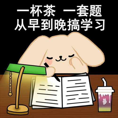 奶茶兔表情包一杯茶一道题,从早到晚搞学习