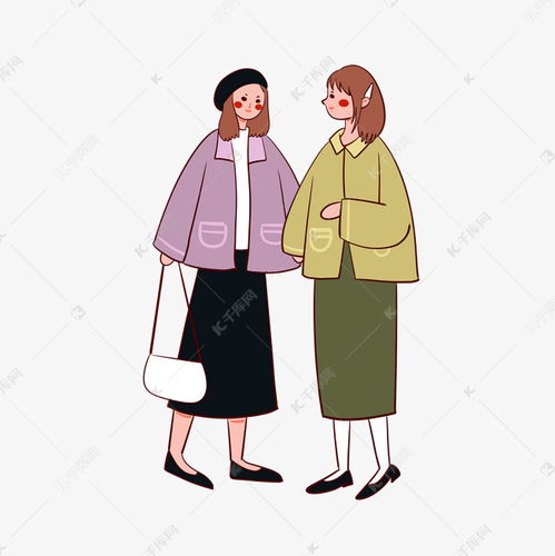 手绘卡通矢量简约3.8女神节穿姐妹装的可爱女生素材图片免费下载千库网