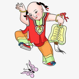 春节复古年画舞动的娃娃手绘插画图片素材其他格式下载动漫人物大全