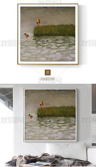北欧简约手绘卡通小女孩抽象油画现代艺术儿童房家居装饰画图片下载