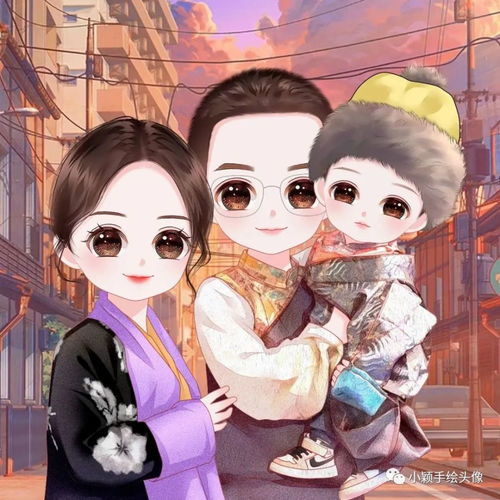 一家三口新年喜庆头像,精致漫画风家庭头像,幸福满满迎新年
