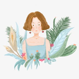 水彩唯美女孩和植物手绘免抠图图片素材其他格式下载动漫人物大全