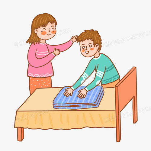 手绘卡通妈妈夸奖男孩叠被子元素png图片素材免费下载元素png30003000像素
