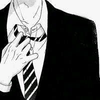 寻一张黑白动漫男头,是一只手放在西装领结上的,只有上半身