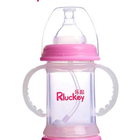 rluckey双层防爆自动晶钻玻璃带柄奶瓶150ml直身透明宝宝奶瓶粉色图片大全邮乐官方网站