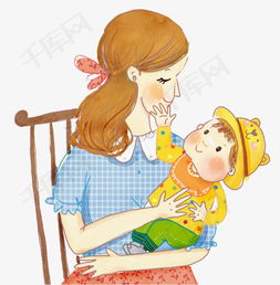 手绘卡通插图坐在椅子上的妈妈与小孩母亲节插画素材图片免费下载高清png千库网图片编号10534467