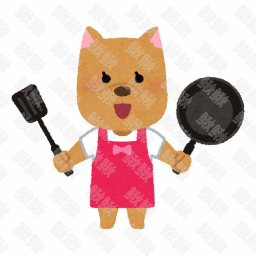 饭店大厨穿着厨师服拿着锅和铲子的女小狗狗猫咪小猫手绘卡通插画手绘png儿童插画免扣素材1阿猫阿狗