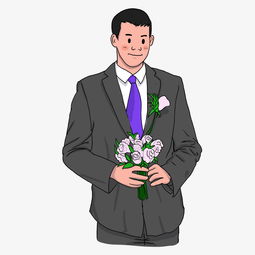 婚礼季身穿西服领带手拿捧花的帅气新郎微笑图片素材其他格式下载动漫人物大全