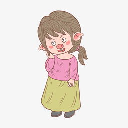猪年2019年卡通手绘思考猪女孩图片素材其他格式下载动漫人物大全
