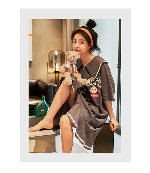睡衣女夏季纯棉韩版大码中长款睡裙甜美少女公主风卡通薄款家居服