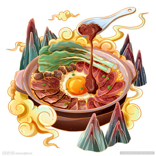 国潮风插画美食小吃煲仔饭设计图卡通设计