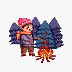 冬季取暖烤火的男孩手绘插画图片素材其他格式下载动漫人物大全