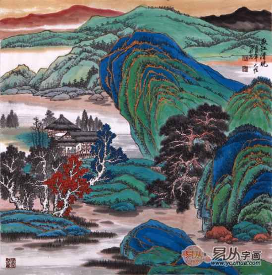 浓墨重彩绘美景鉴赏画家吴大恺笔下青绿山水画7丽女性网