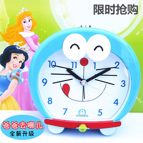 儿童卡通叮当猫可爱夜灯静音闹钟会说话打铃懒虫音乐创意学生闹钟