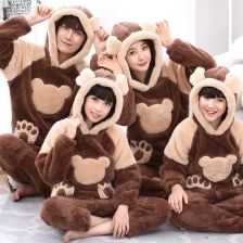 家居服亲子装一家三口珊瑚绒