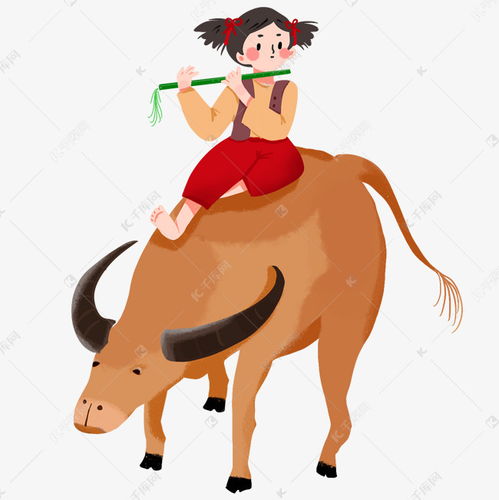 卡通手绘骑着牛吹箫的女孩素材图片免费下载千库网