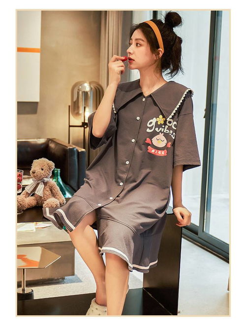 睡衣女夏季纯棉韩版大码中长款睡裙甜美少女公主风卡通薄款家居服