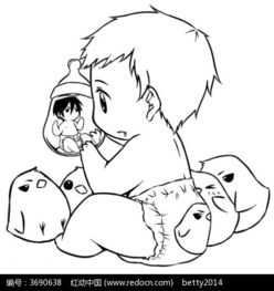 小孩和奶瓶卡通手绘线稿图片免费下载编号3690638红动网