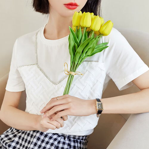 太平鸟短袖t恤衫女2024年夏季时尚简约透气设计感上衣白色卡通时尚上衣s