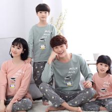 春秋卡通纯棉亲子家居服母女母子长袖套装男女全棉睡衣春家居服