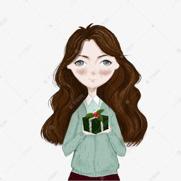 手绘卡通小清新手持礼物的长发女生素材图片免费下载高清psd千库网图片编号9833778
