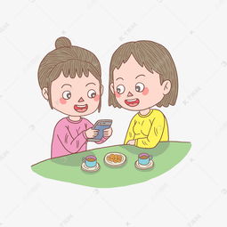 卡通手绘人物闺蜜聊天看手机素材图片免费下载千库网