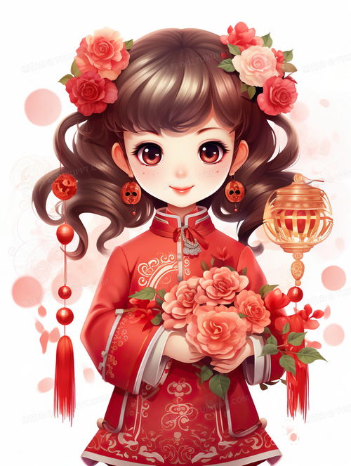 2024新年龙年喜庆女孩过新年卡通人物插画图片素材下载jpg格式熊猫办公