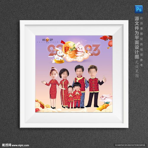 2023兔年全家福专属定制相框设计图卡通设计