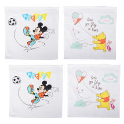 迪士尼disney纯棉卡通小毛巾4条装混色组合