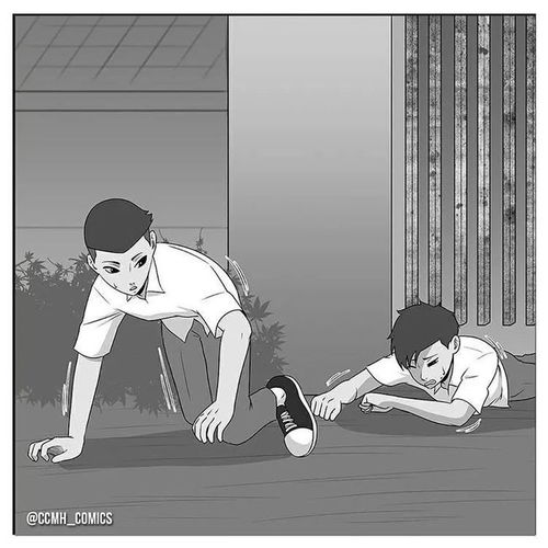 重口味漫画钻栅栏的男孩看着就感觉好疼
