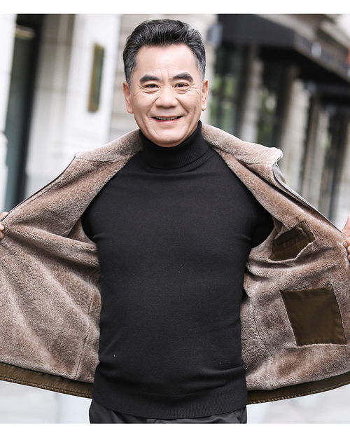 爸爸冬装外套男中年加绒皮衣男中老年男装加绒加厚皮夹克男秋冬季
