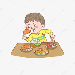卡通手绘人物男孩吃鸡腿素材图片免费下载千库网