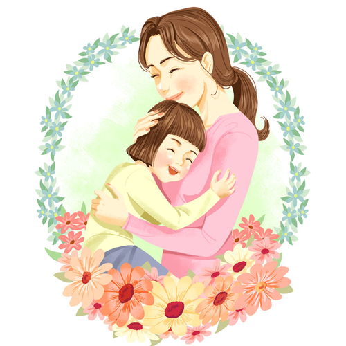 卡通妈妈与女儿插画psd素材