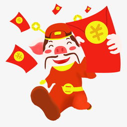 春节卡通手绘财神形象的猪奔跑着抢红包图片素材其他格式下载动漫人物大全