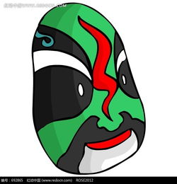 绿色底黑色眼睛和胡子红色鼻子的脸谱