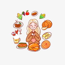 感恩节水彩女孩食物火鸡png图片素材其他格式下载动漫人物大全