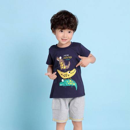洋湖轩榭夏季男童装新款套装纯棉卡通印花儿童宝宝套头衫两件套c图片大全邮乐官方网站
