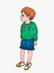 卡通男孩蓝绿色手绘插画风卫衣牛仔裤png免抠图图片素材psb格式下载动漫人物大全