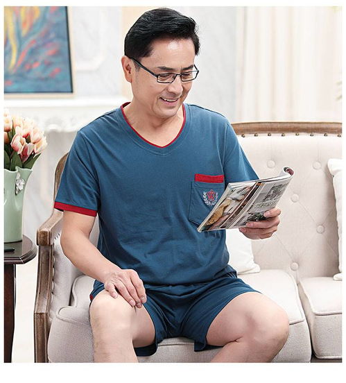 中老年男士睡衣夏季男式短袖短裤纯棉爸爸老人家居服父亲中年套装