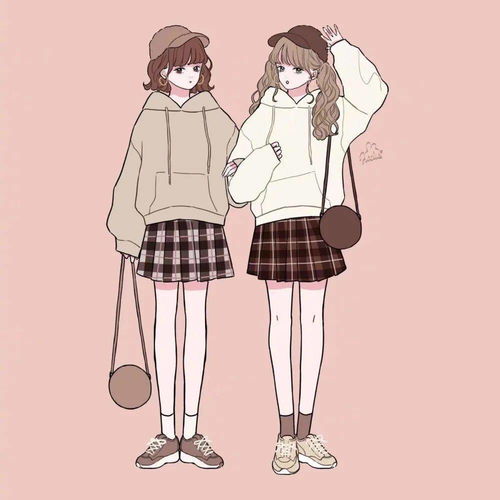 闺蜜日常穿搭配,动漫女孩全身照,